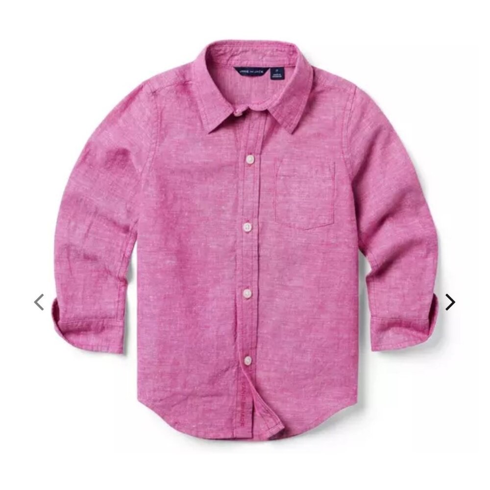 Janie & Jack Linen & Cotton Rolled Sleeve Button Down Shirt Sz 3-6 Months Boys R